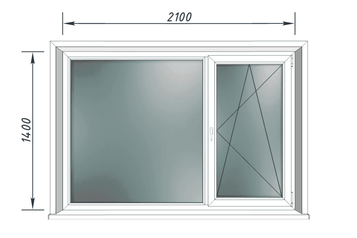 Широкое двухстворчатое окно Greenwich 58 мм